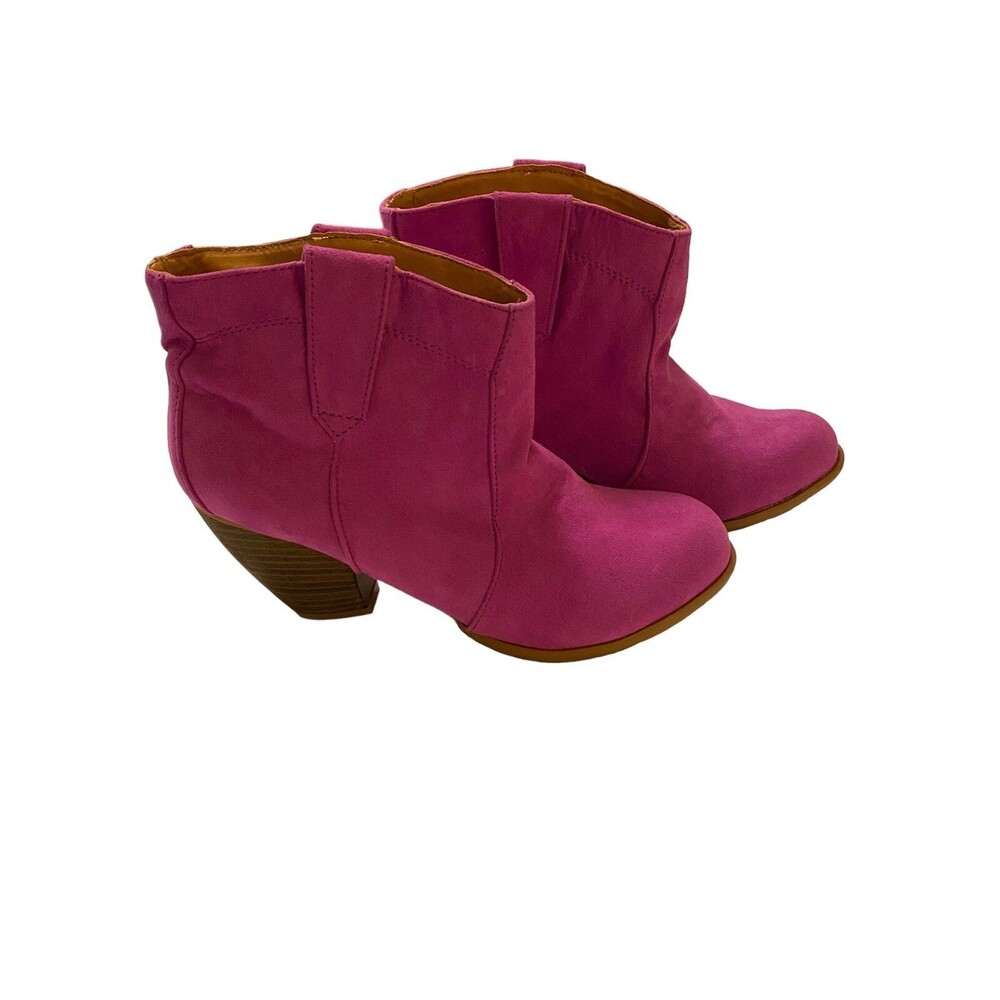 Qupid Ankle Boots 6.5 Magenta Purple Faux Suede Block Heel Western